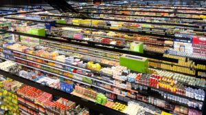 Colourful shelves of a supermarket